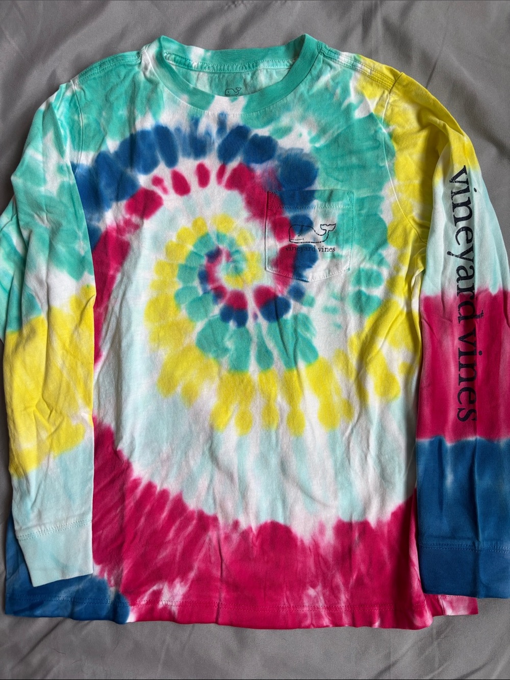 Vineyard Vines Kids Tie-Dye Spiral Long Sleeve Tee - Yellow, Teal, Navy, Pink
